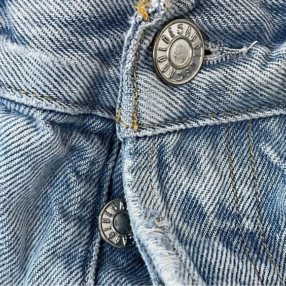 Agolde Cut Off Shorts Size 28 Blue Denim Distressed button fly ripped - Picture 3 of 6